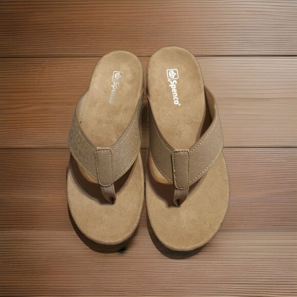 Spenco Newport Cheetah Metallic Orthotic Slip On Thong Sandal NWOT 12D Women - Picture 1 of 10